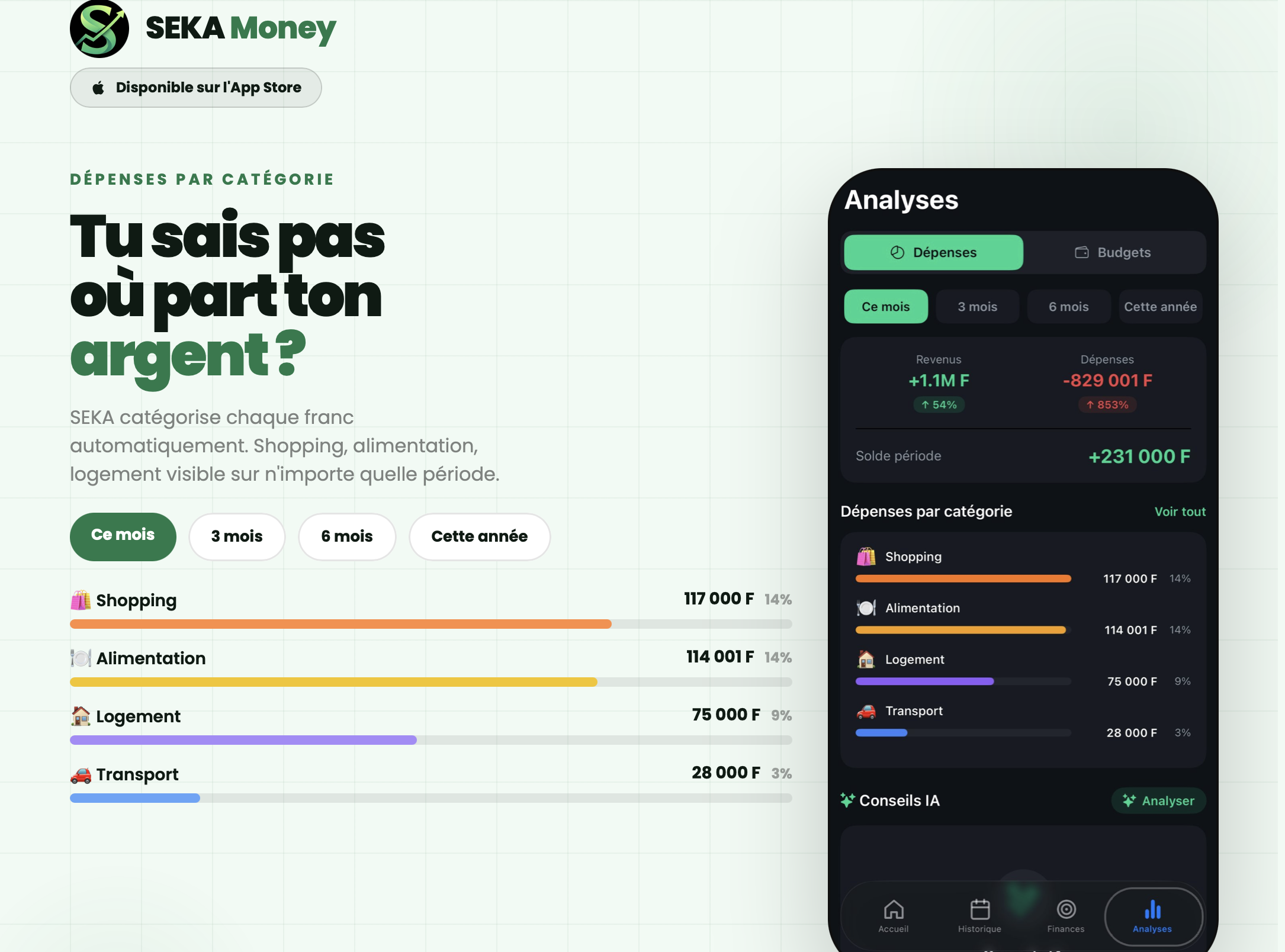 Vue analyses dans SEKA Money